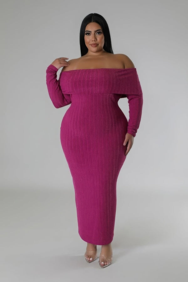 Plus Size Off - Shoulders Stretch Dress - Dress - SmartBuyApparel