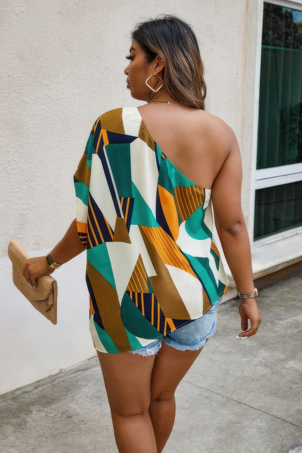 Plus Size One Shoulder Asymmetrical Hem Blouse - | SmartBuyApparel