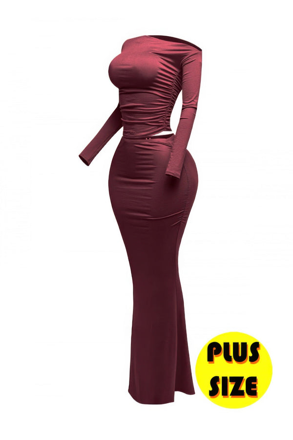 Plus Size One Side Off Shoulder Top & Skirt Set - | SmartBuyApparel