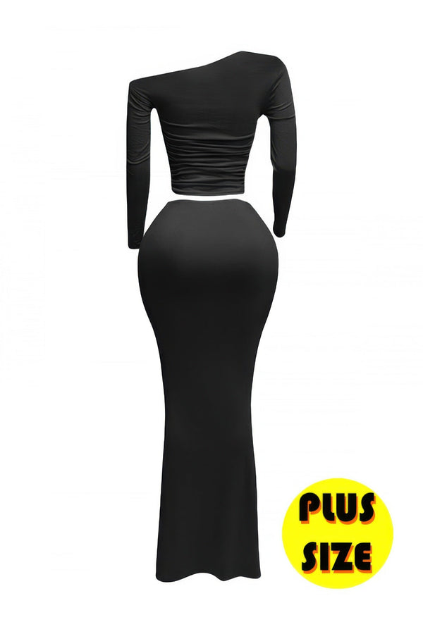 Plus Size One Side Off Shoulder Top & Skirt Set - | SmartBuyApparel