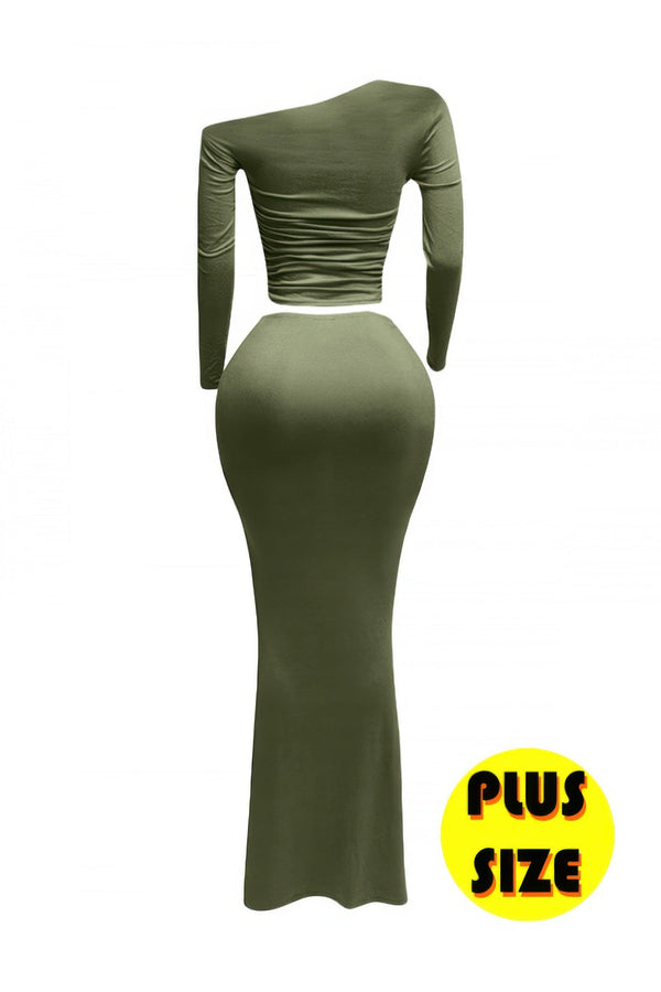 Plus Size One Side Off Shoulder Top & Skirt Set - | SmartBuyApparel
