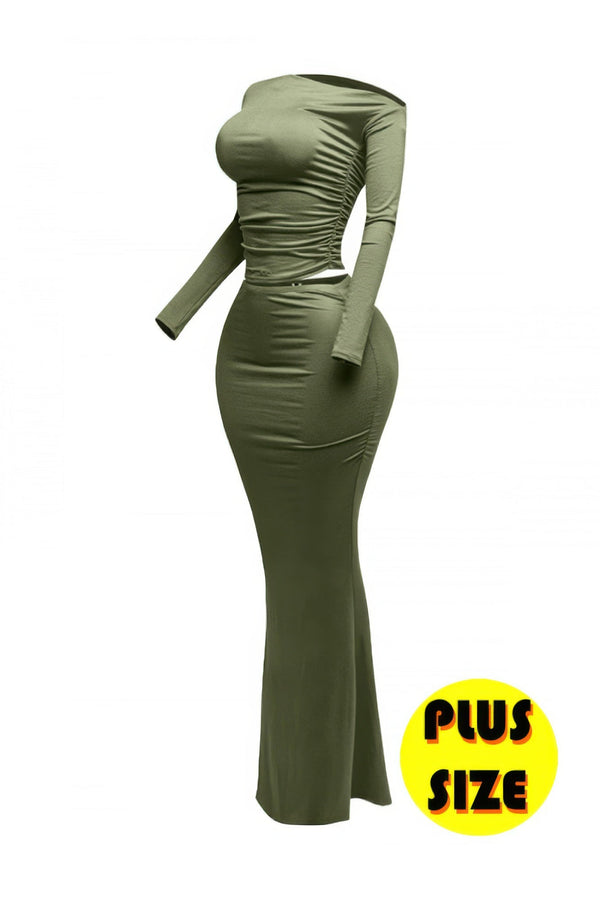 Plus Size One Side Off Shoulder Top & Skirt Set - | SmartBuyApparel