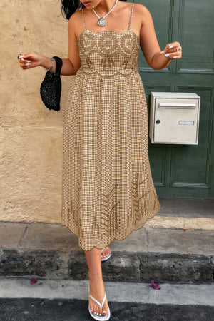 Plus Size Plaid Backless Hollow Out Strap Dress - | SmartBuyApparel