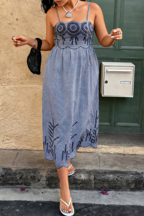 Plus Size Plaid Backless Hollow Out Strap Dress - | SmartBuyApparel