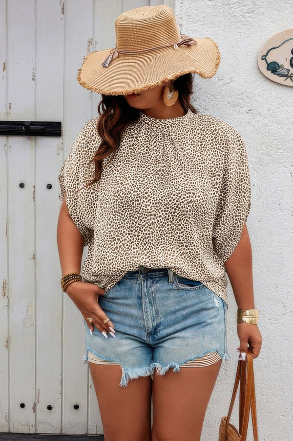 Plus Size Random Printed Short Sleeve Loose Shirt - | SmartBuyApparel