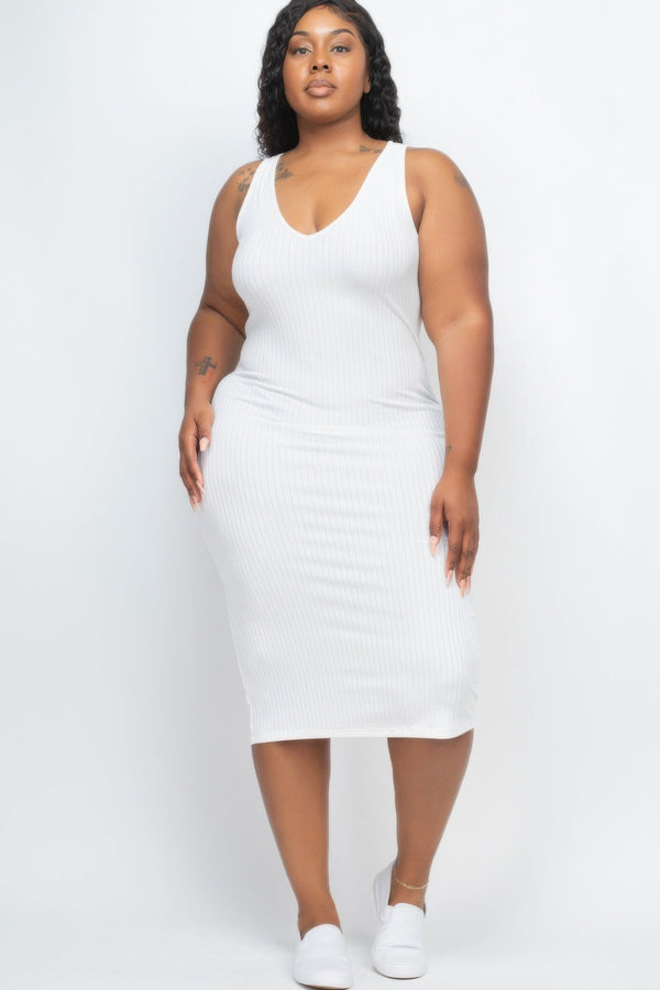Plus Size Ribbed Sleeveless Bodycon Midi Dress - Dress - SmartBuyApparel