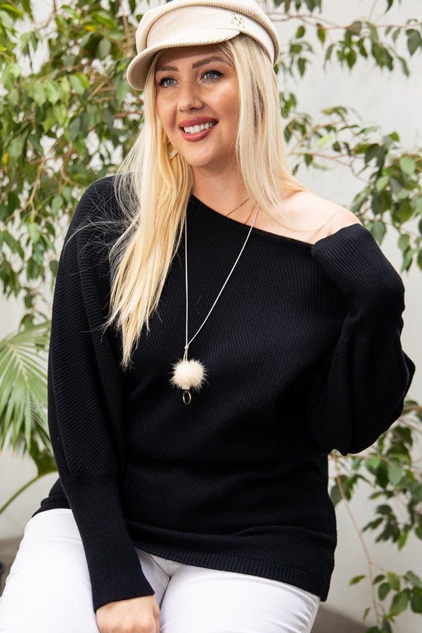 Plus - Size Round Neck Long Sleeve Solid Sweater - Plus - size - SmartBuyApparel