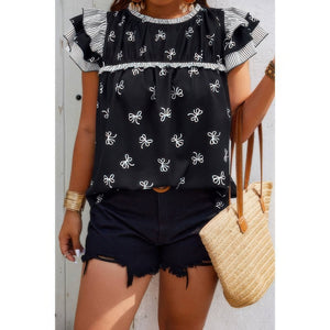 Plus Size Ruffle Hem Random Print Loose Shirt - | SmartBuyApparel