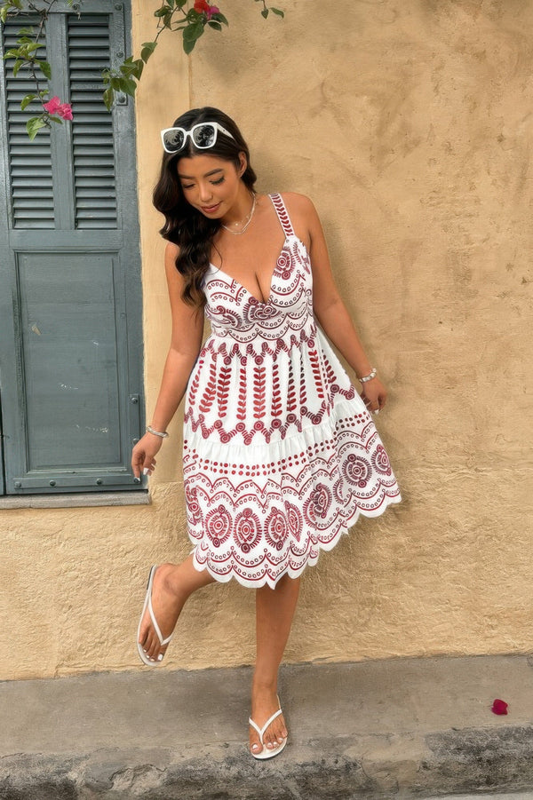 Plus Size Sleeveless Printed V Neck Woven Fit Dress - | SmartBuyApparel