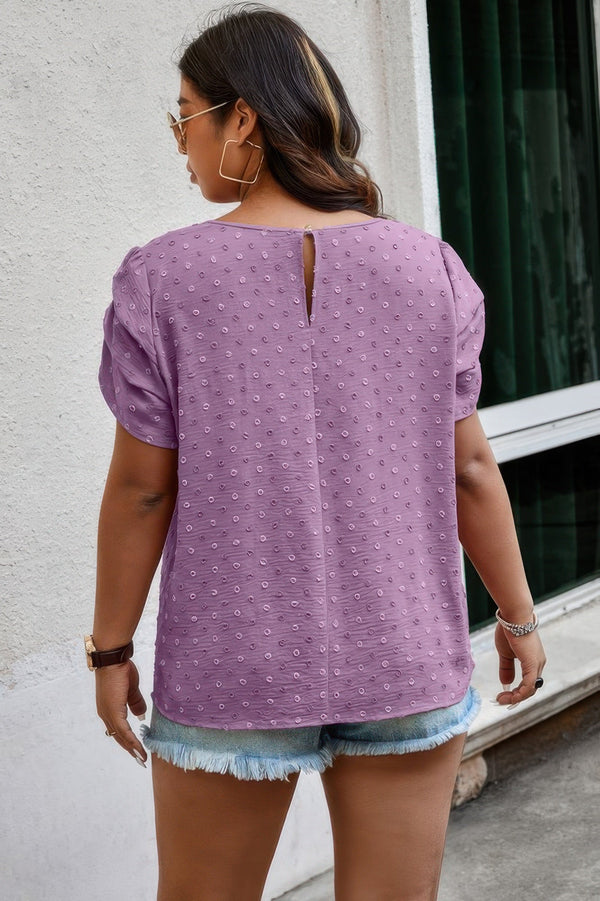 Plus Size Solid Swiss Dots Short Sleeve Blouse - | SmartBuyApparel