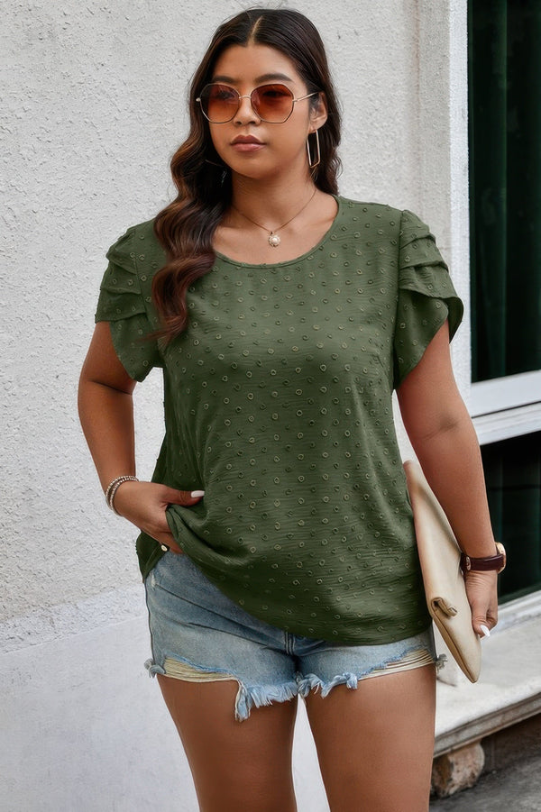Plus Size Solid Swiss Dots Short Sleeve Blouse - | SmartBuyApparel