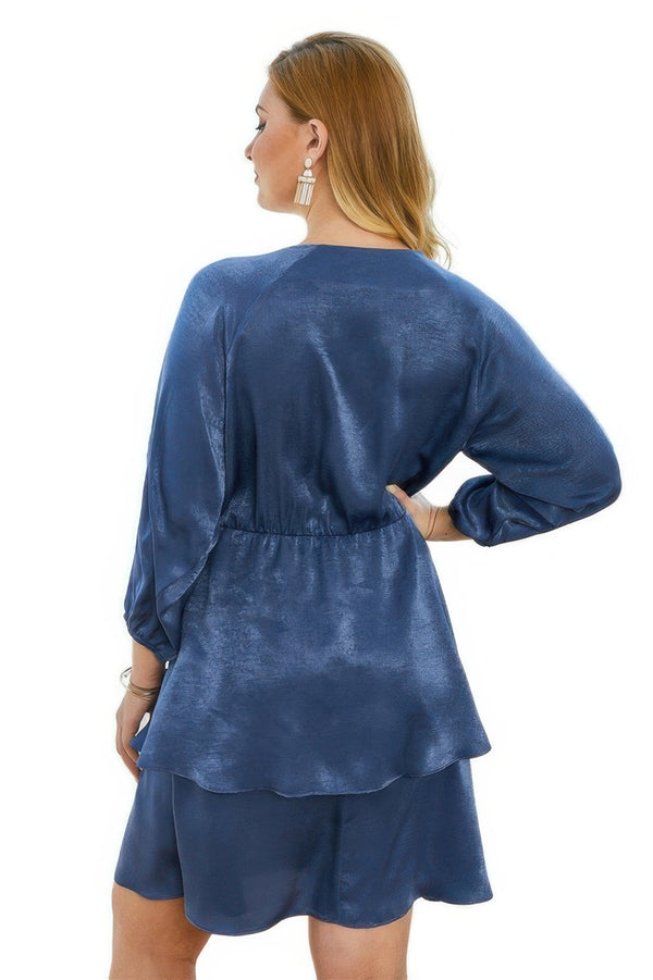 Plus Size Solid V Neck Ruffled Hem Dress - | SmartBuyApparel