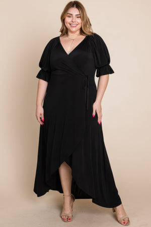 Plus Size Solid Venezia Faux Wrap Maxi Dress - | SmartBuyApparel