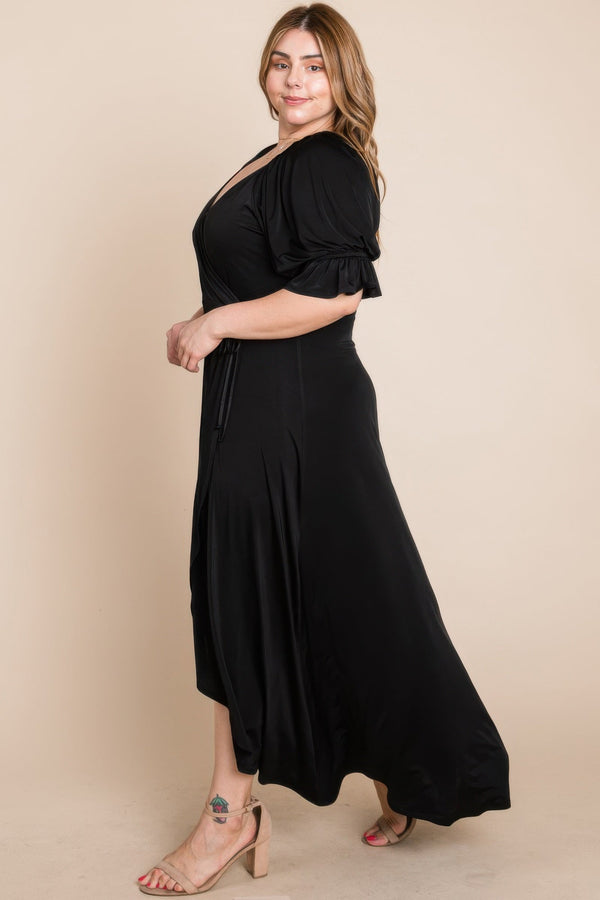 Plus Size Solid Venezia Faux Wrap Maxi Dress - | SmartBuyApparel