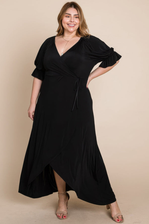 Plus Size Solid Venezia Faux Wrap Maxi Dress - | SmartBuyApparel