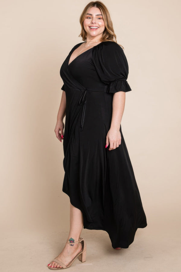 Plus Size Solid Venezia Faux Wrap Maxi Dress - | SmartBuyApparel