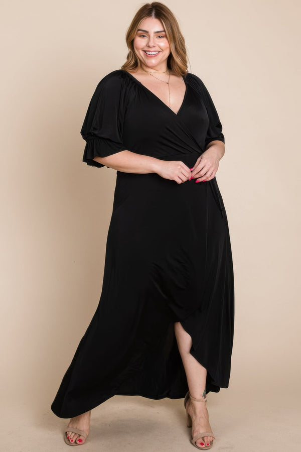 Plus Size Solid Venezia Faux Wrap Maxi Dress - | SmartBuyApparel