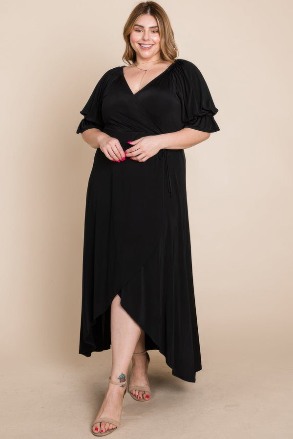 Plus Size Solid Venezia Faux Wrap Maxi Dress - | SmartBuyApparel