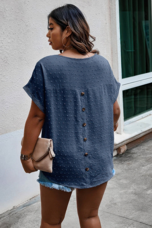 Plus Size Swiss Dot Solid Round Neck Loose Shirt - | SmartBuyApparel