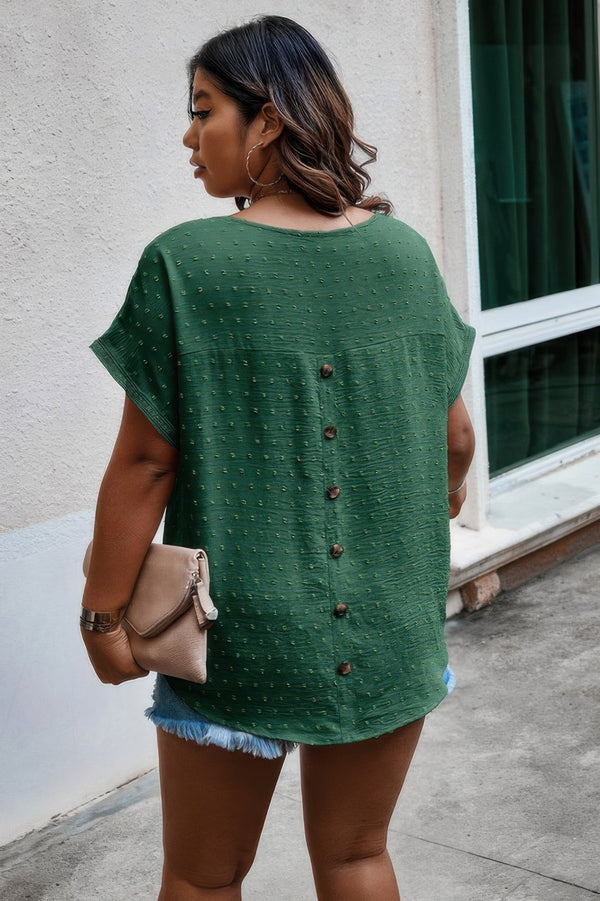 Plus Size Swiss Dot Solid Round Neck Loose Shirt - | SmartBuyApparel