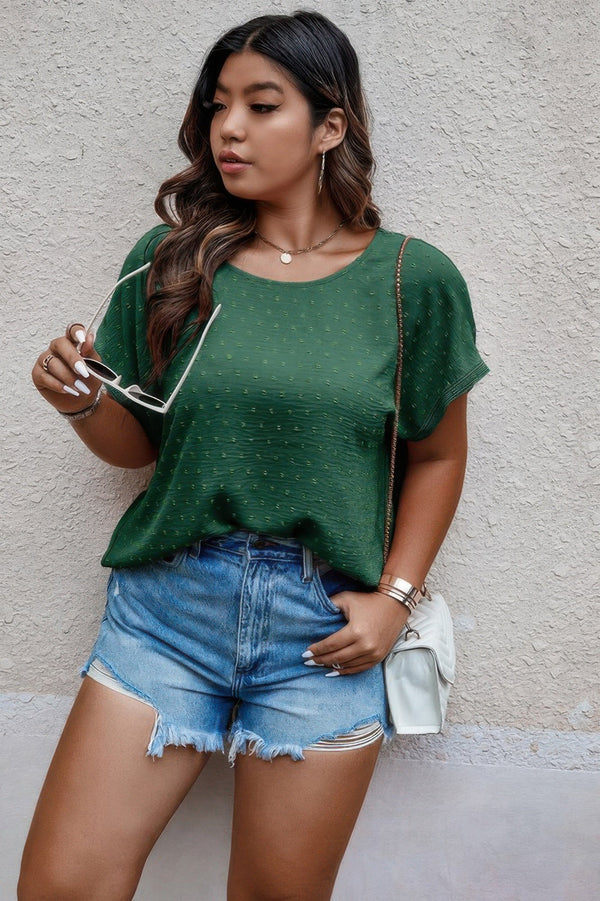 Plus Size Swiss Dot Solid Round Neck Loose Shirt - | SmartBuyApparel