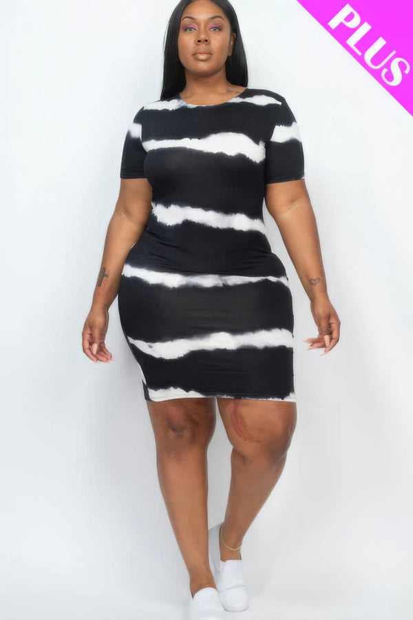 Plus Size Tie - dye Print Bodycon Dress - | SmartBuyApparel