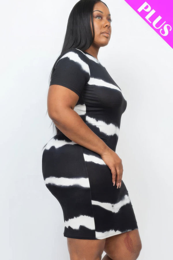 Plus Size Tie - dye Print Bodycon Dress - | SmartBuyApparel