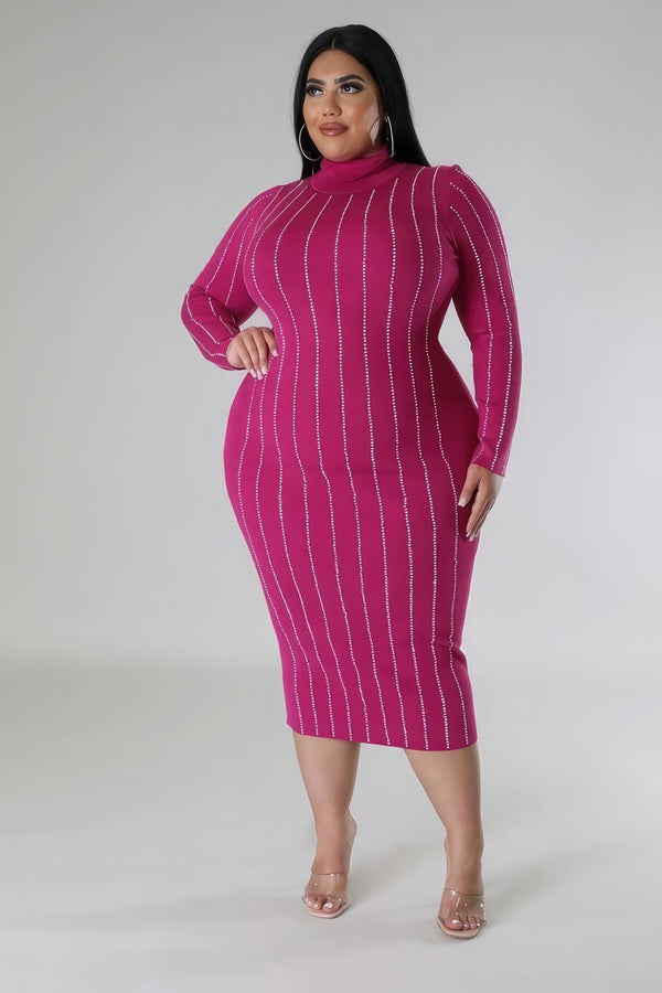 Plus Size Turtle Neck Stretch Dress - Dress - SmartBuyApparel