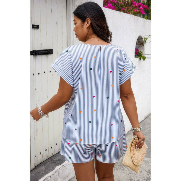 Plus Size Two Pieces Strip Hear Print Loose Sets - | SmartBuyApparel