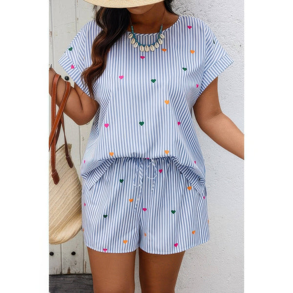 Plus Size Two Pieces Strip Hear Print Loose Sets - | SmartBuyApparel