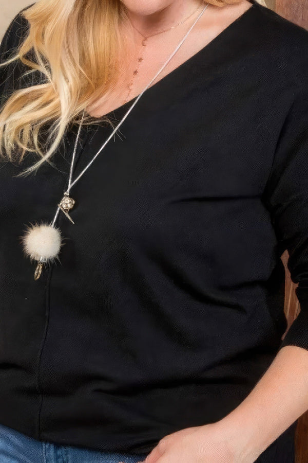 Plus Size V - Neck 3/4 Sleeve Side Slit Hi - Lo Sweater - Women's sweater - SmartBuyApparel