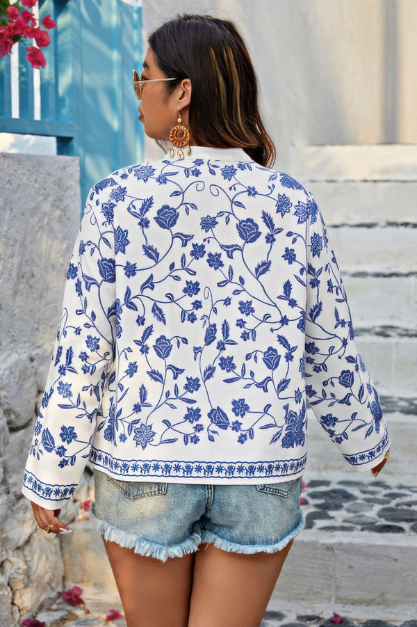 Plus Size V Neck Button Floral Print Loose Blouse - | SmartBuyApparel