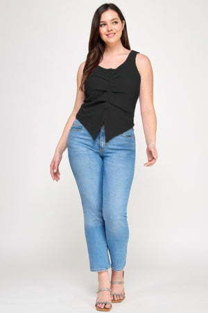 Plus Sleeveless Crinkle Knit Faux Button Down Top - | SmartBuyApparel