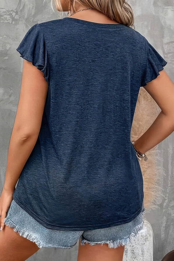 Plus Solid V Neck Ruffle Ruched Fit Top - | SmartBuyApparel