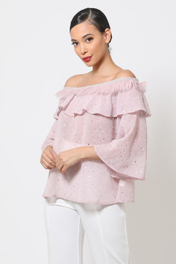 Polka Dot Sheer Off Shoulder Top - Top - SmartBuyApparel