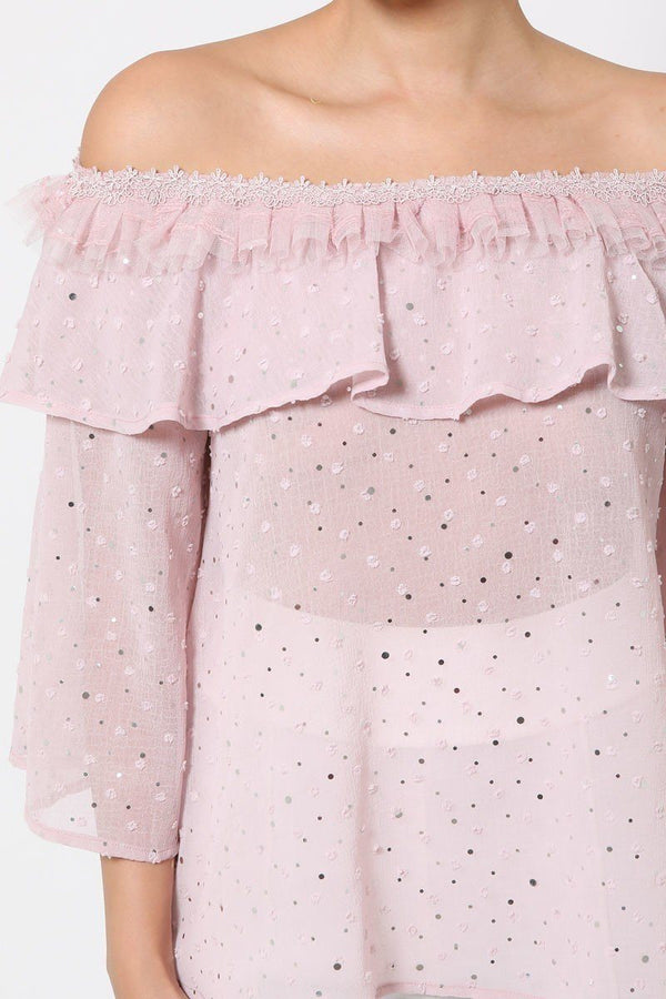 Polka Dot Sheer Off Shoulder Top - Top - SmartBuyApparel