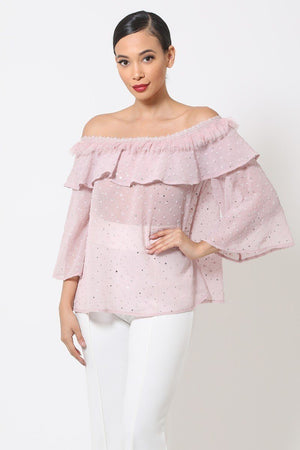 Polka Dot Sheer Off Shoulder Top - Top - SmartBuyApparel