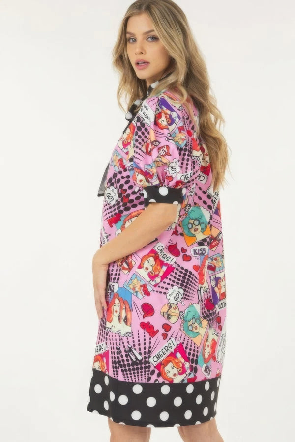 Print Midi Dress With Polka Dot Finish - Dress - SmartBuyApparel