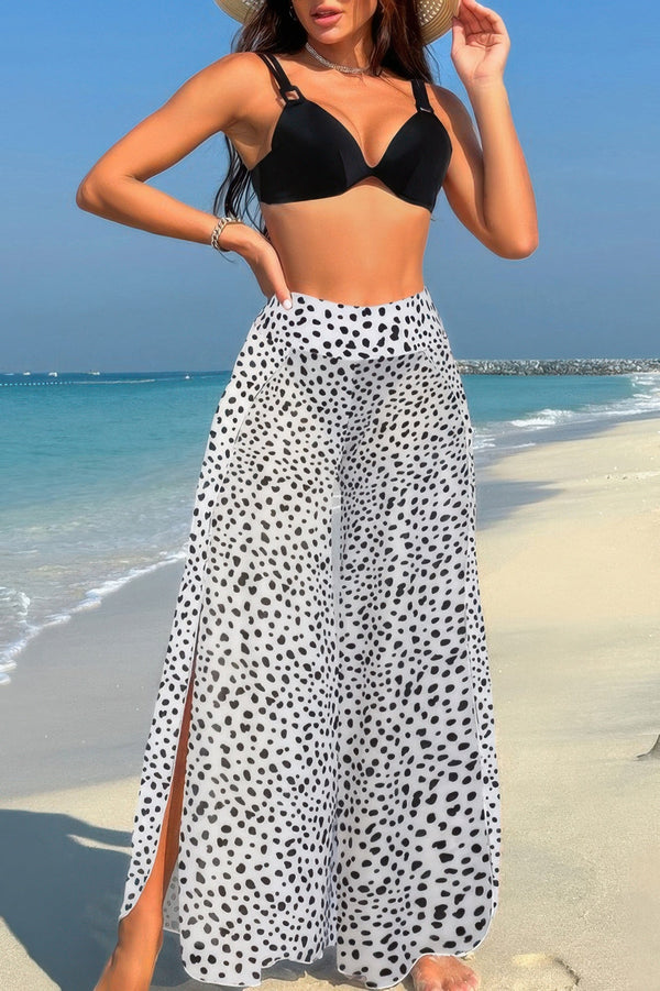 Printed Two Pieces Split Sheer Mesh Pants Swimsuit - | SmartBuyApparel