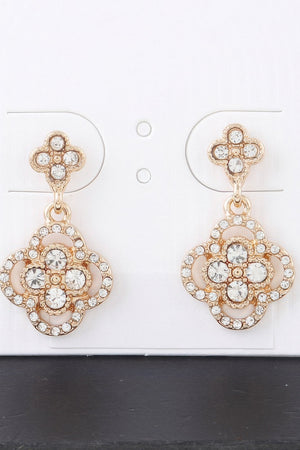 Quadra Rhinestone Clover Drop Earrings - | SmartBuyApparel