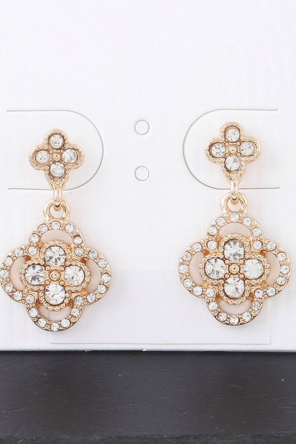 Quadra Rhinestone Clover Drop Earrings - | SmartBuyApparel