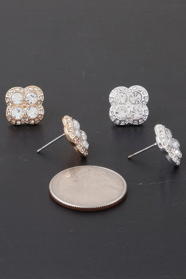 Quadra Rhinestone Clover Stud Earrings - | SmartBuyApparel