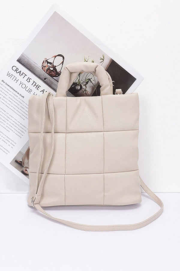 Quilted Faux Leather Padded Tote Bag - | SmartBuyApparel