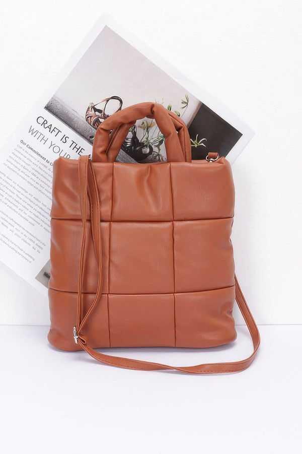 Quilted Faux Leather Padded Tote Bag - | SmartBuyApparel