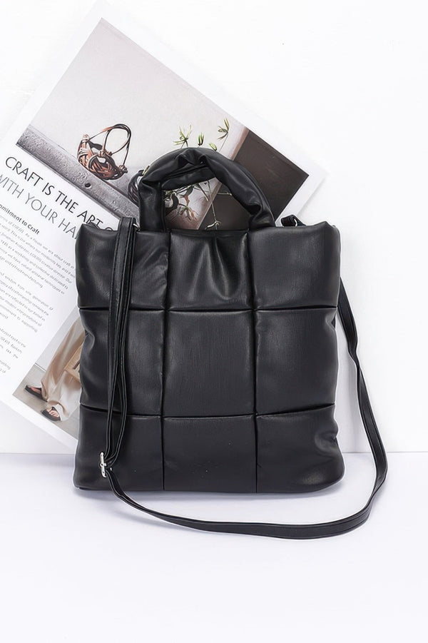 Quilted Faux Leather Padded Tote Bag - | SmartBuyApparel
