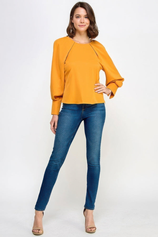 Raglan Long Sleeve Top With Back Neck Tie - Women's top - SmartBuyApparel