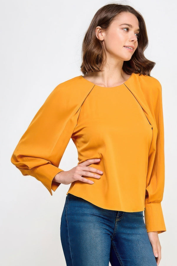 Raglan Long Sleeve Top With Back Neck Tie - Women's top - SmartBuyApparel