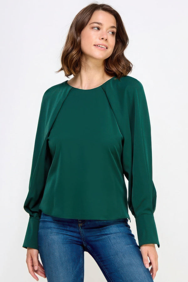 Raglan Long Sleeve Top With Back Neck Tie - Women's top - SmartBuyApparel