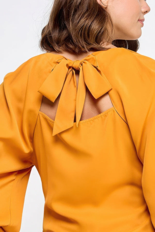 Raglan Long Sleeve Top With Back Neck Tie - Women's top - SmartBuyApparel