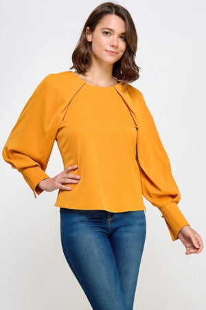 Raglan Long Sleeve Top With Back Neck Tie - Women's top - SmartBuyApparel